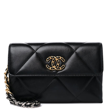 Chanel Lambskin Quilted Chanel 19 Flap Clutch Black 1 of 13