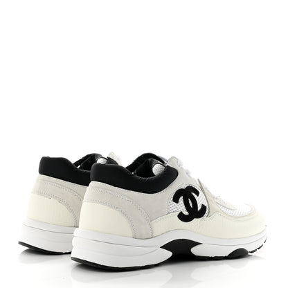 Chanel Mesh Suede Calfskin Grained Calfskin Womens CC Sneakers 39 White Black 4 of 7
