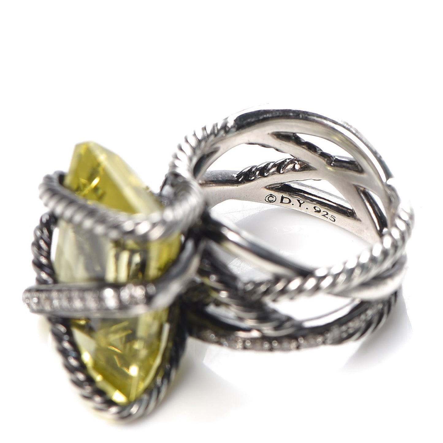 Sterling Silver Diamond Lemon Citrine 15mm Cable Wrap Ring 54 6.75