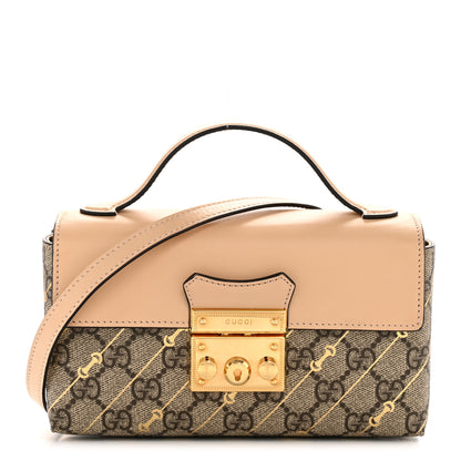 Gucci GG Supreme Monogram Calfskin Horsebit Print Mini Padlock Top Handle Shoulder Bag Beige Ebony Light Pink 1 of 14
