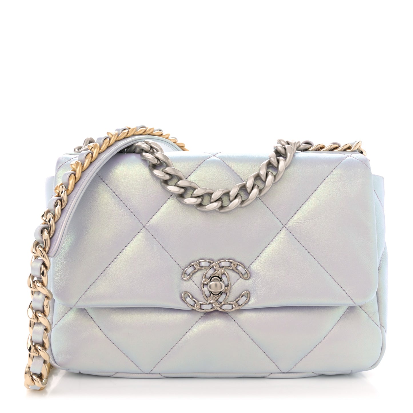 Iridescent Calfskin Quilted Medium Chanel 19 Flap Light Purple
