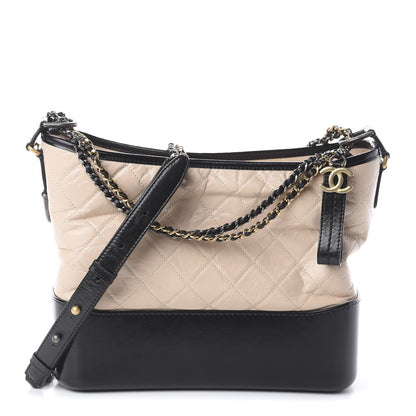 Chanel Aged Calfskin Quilted Medium Gabrielle Hobo Beige Black 1 of 8