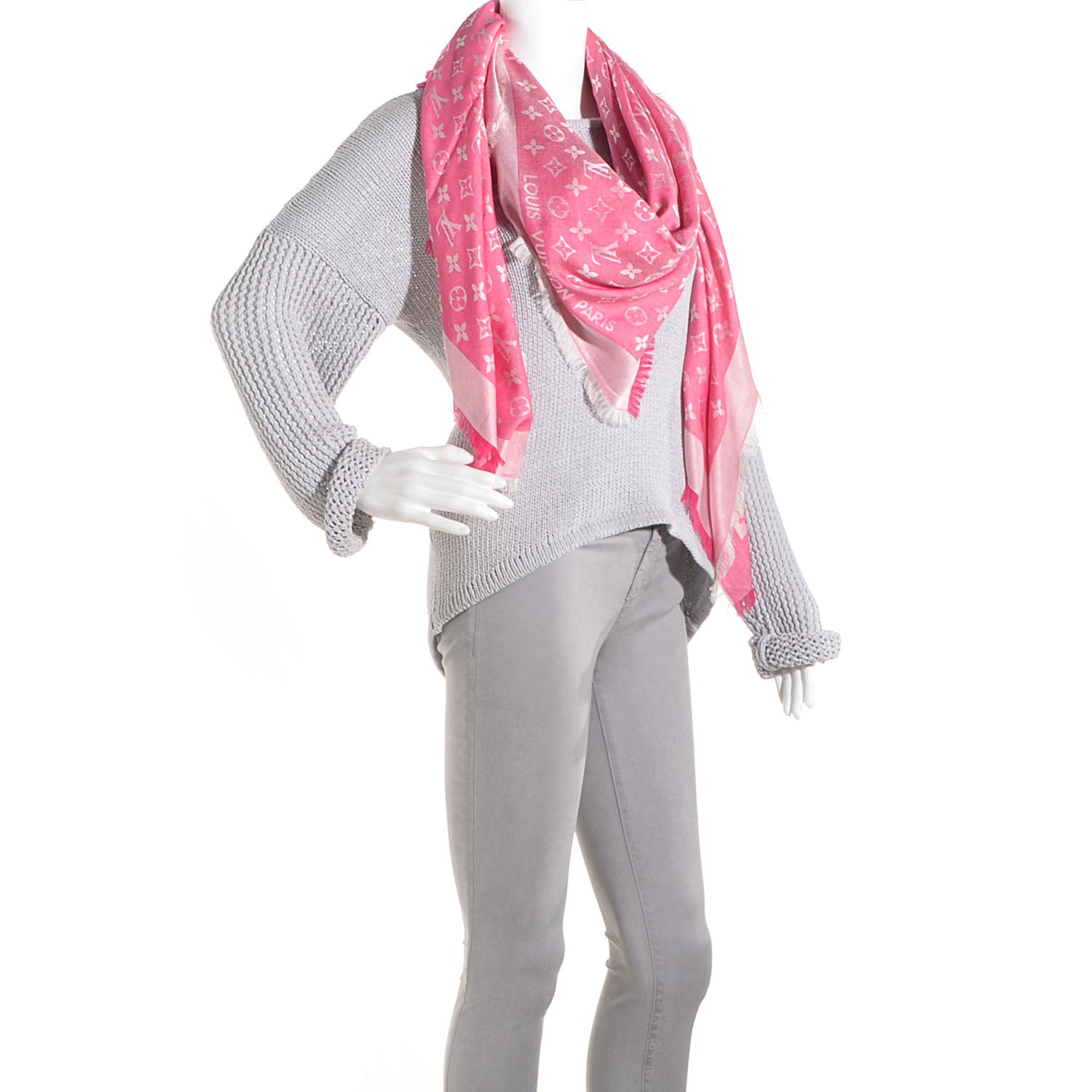 Louis Vuitton Wool Silk Monogram Denim Shawl Pivoine 2 of 5