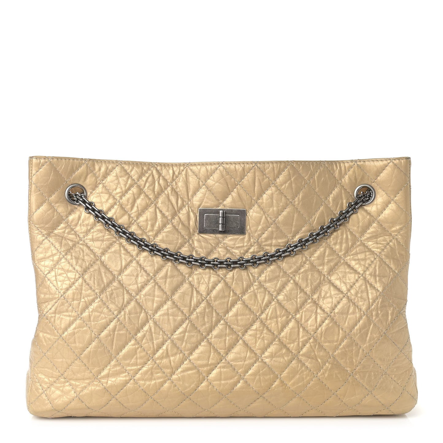 Metallic Aged Calfskin Quilted Reissue 2.55 Tote Light Gold