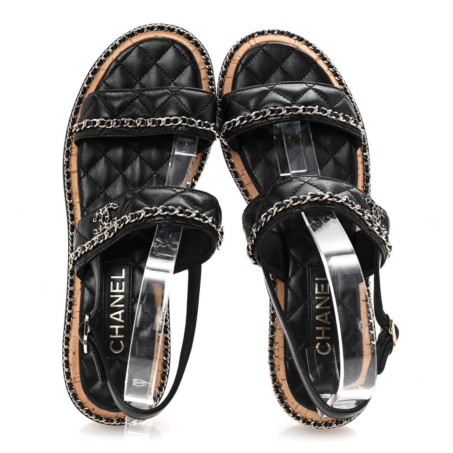 Chanel Shiny Lambskin Quilted Chain CC Sandals 41 Black 2 of 9