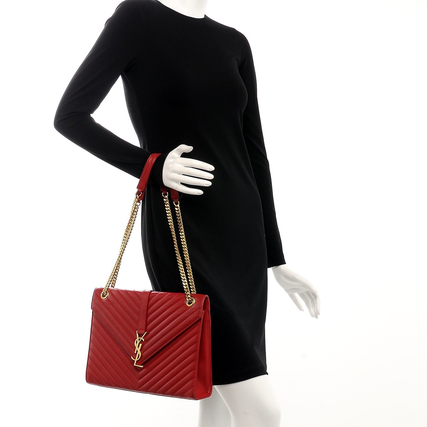 Lambskin Matelasse Chevron Large Monogram Satchel Red
