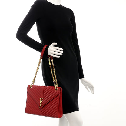 Saint Laurent Lambskin Matelasse Chevron Large Monogram Satchel Red 3 of 18