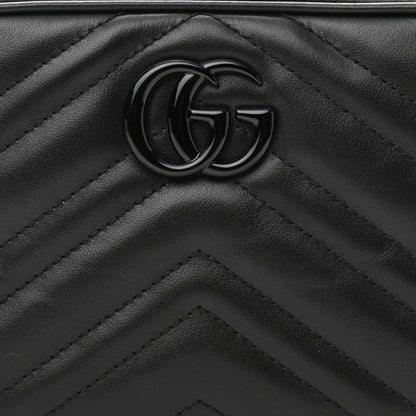 Gucci Calfskin Matelasse Monochrome Mini GG Marmont Chain Shoulder Bag Black 7 of 9