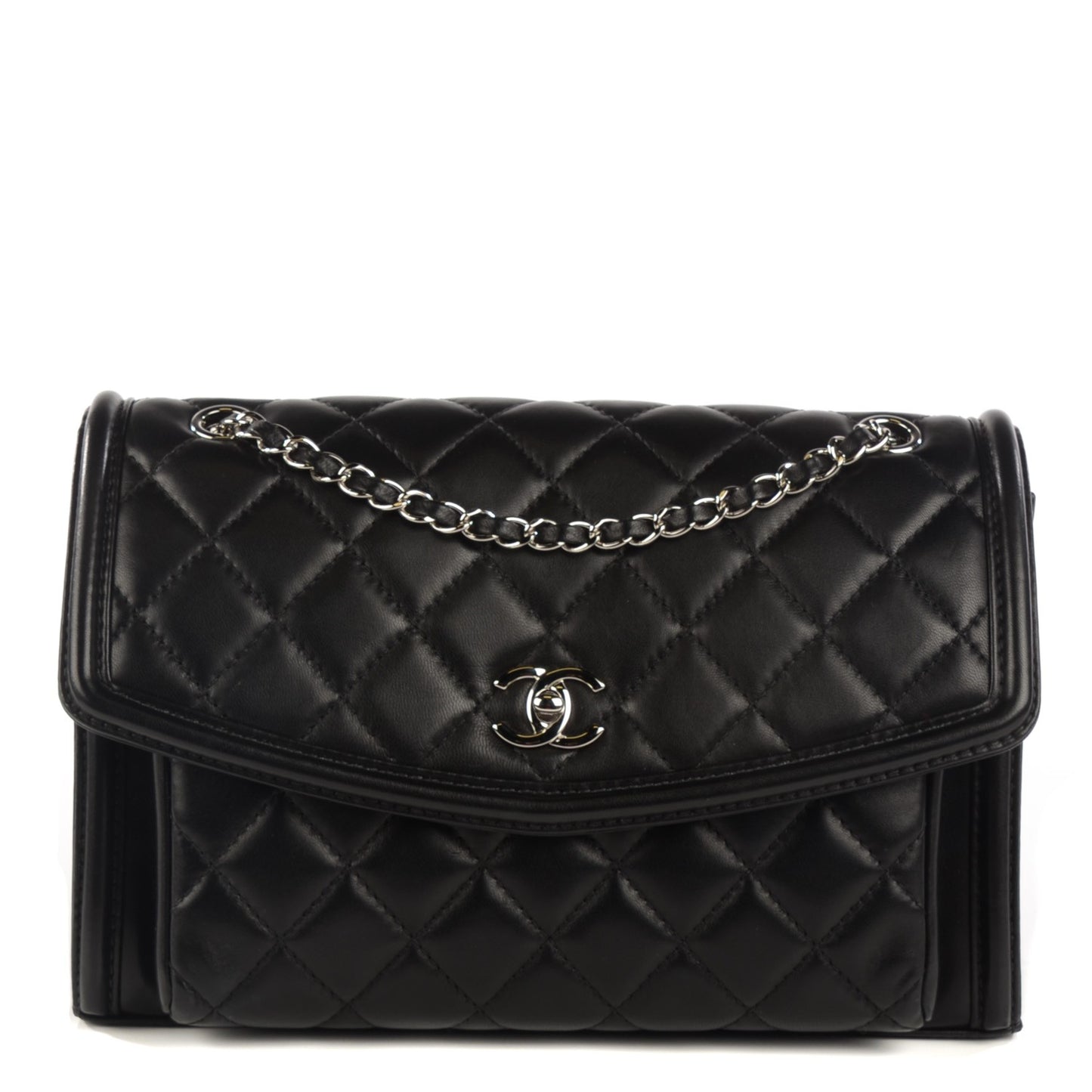 Lambskin Quilted Large Geometric Flap Black
