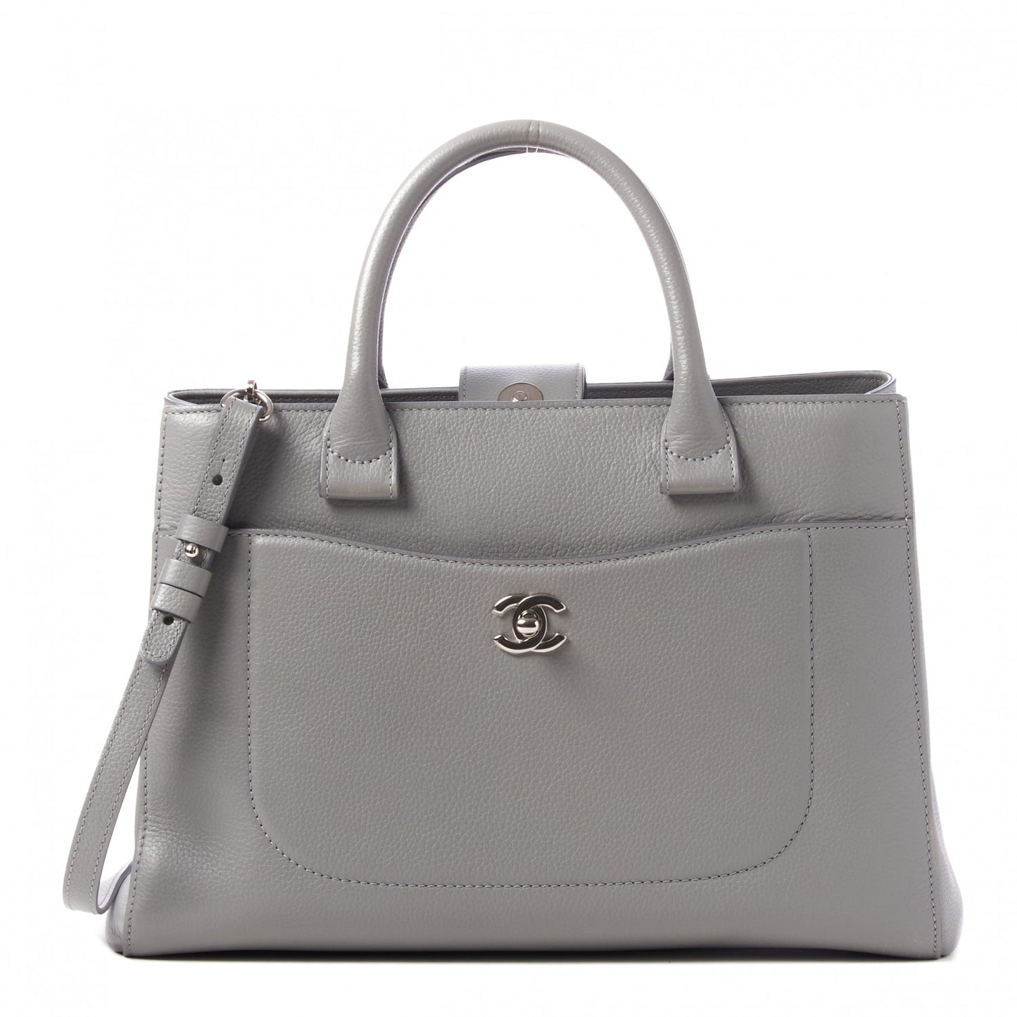Grained Calfskin Small Neo Executive Shopper Tote Grey