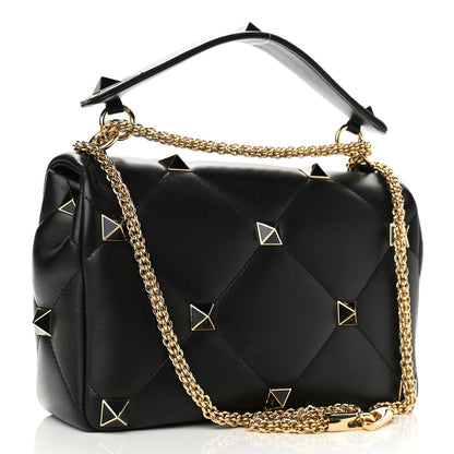 Valentino Garavani Nappa Enamel Medium Roman Stud Shoulder Bag Black 2 of 10
