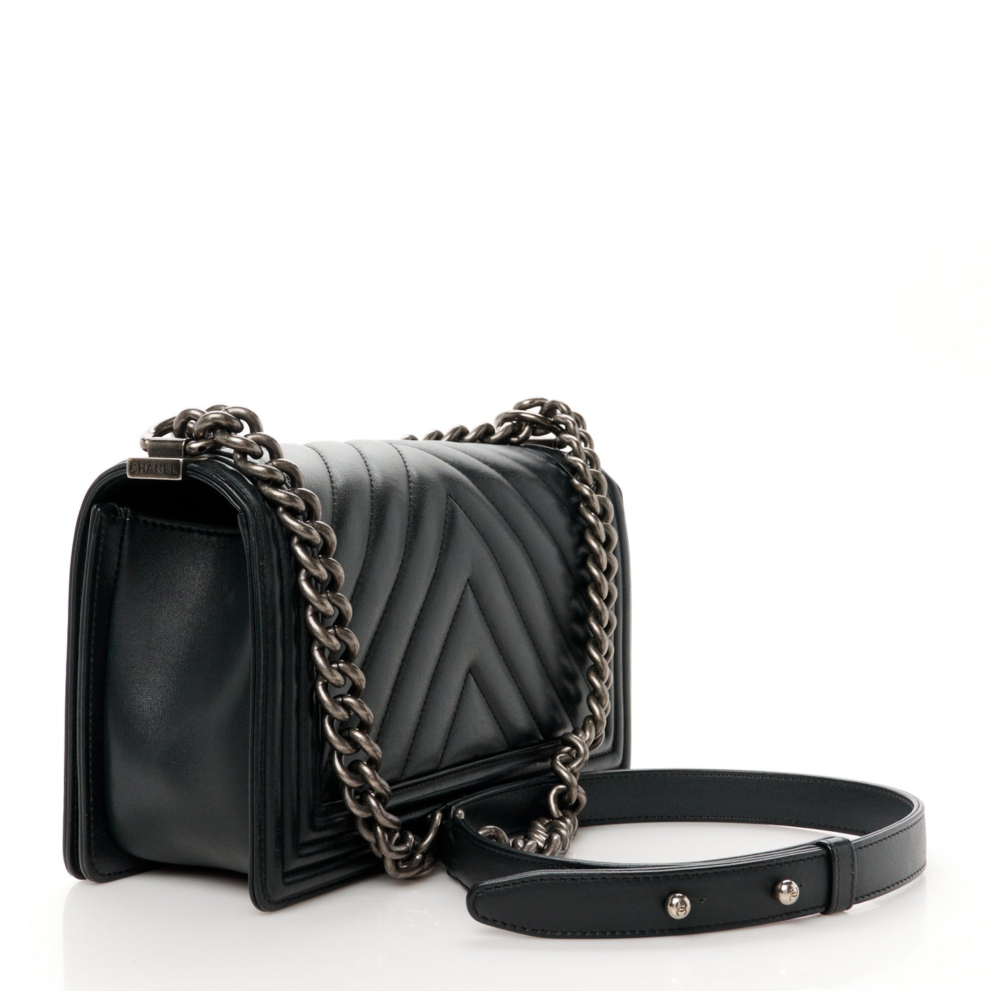 Lambskin Chevron Quilted Medium Boy Flap Black