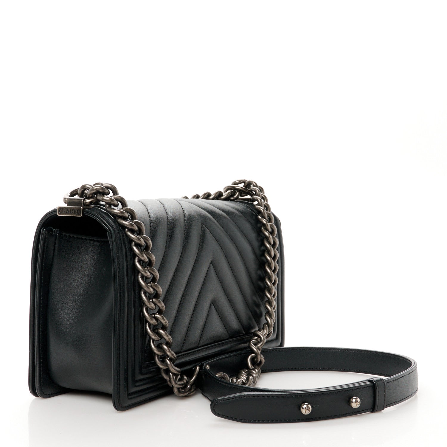 Chanel Lambskin Chevron Quilted Medium Boy Flap Black 3 of 10