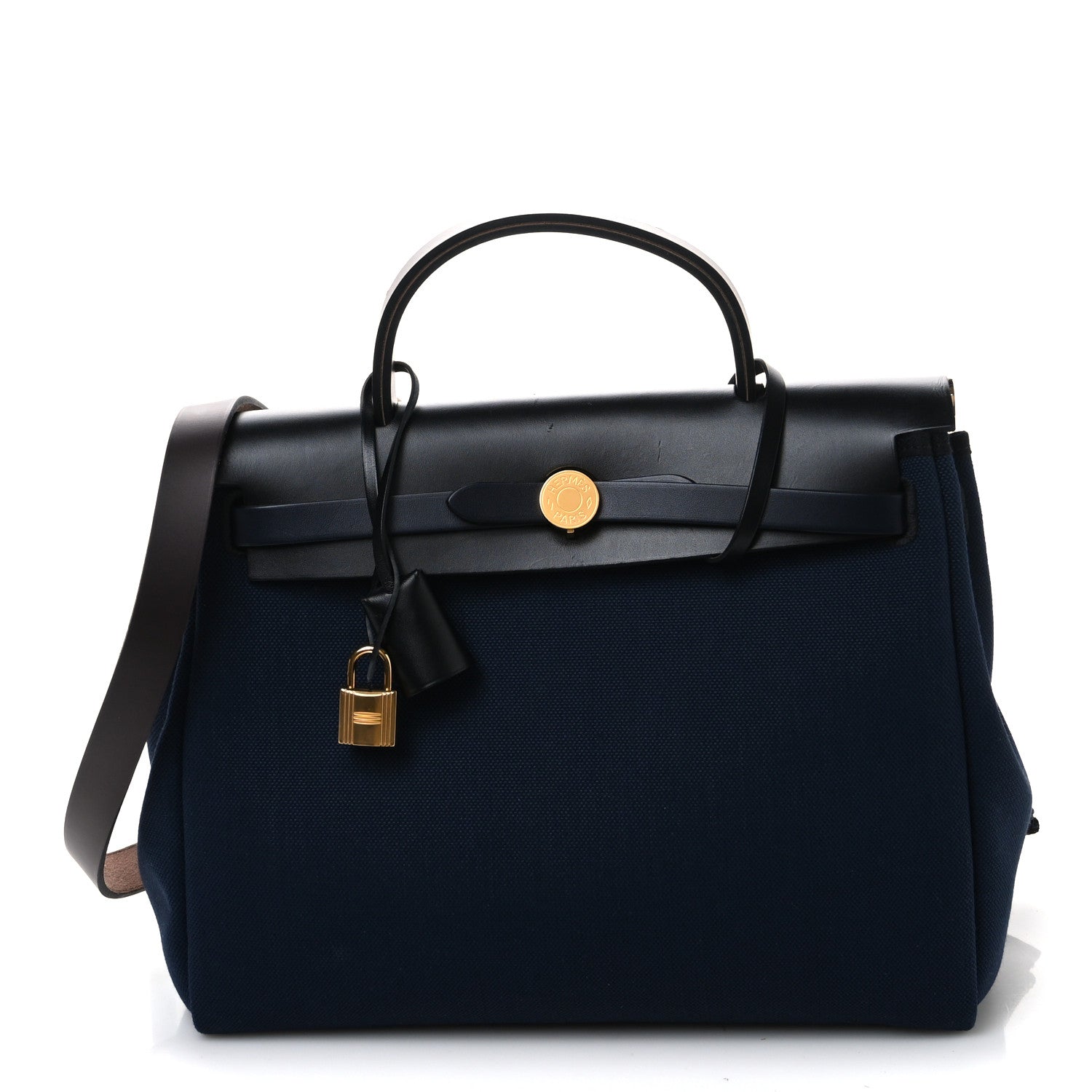 Hermes Military Toile Vache Hunter Herbag Zip Retourne 31 PM Bleu Indigo Black 1 of 11