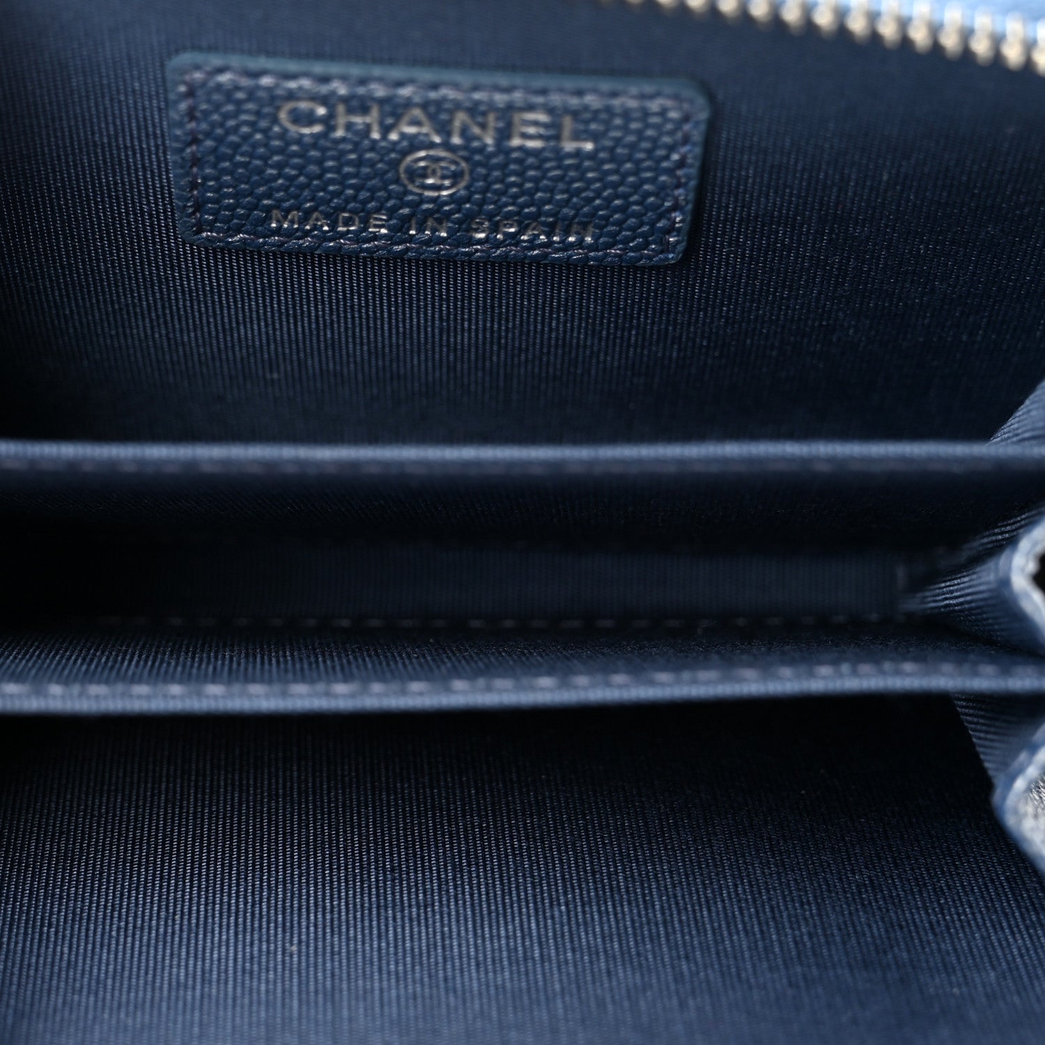 Chanel Metallic Caviar Chevron Quilted Vintage Mademoiselle Zip Coin Purse Blue 5 of 9