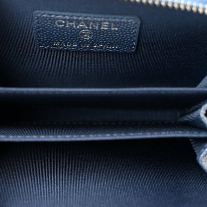 Chanel Metallic Caviar Chevron Quilted Vintage Mademoiselle Zip Coin Purse Blue 5 of 9