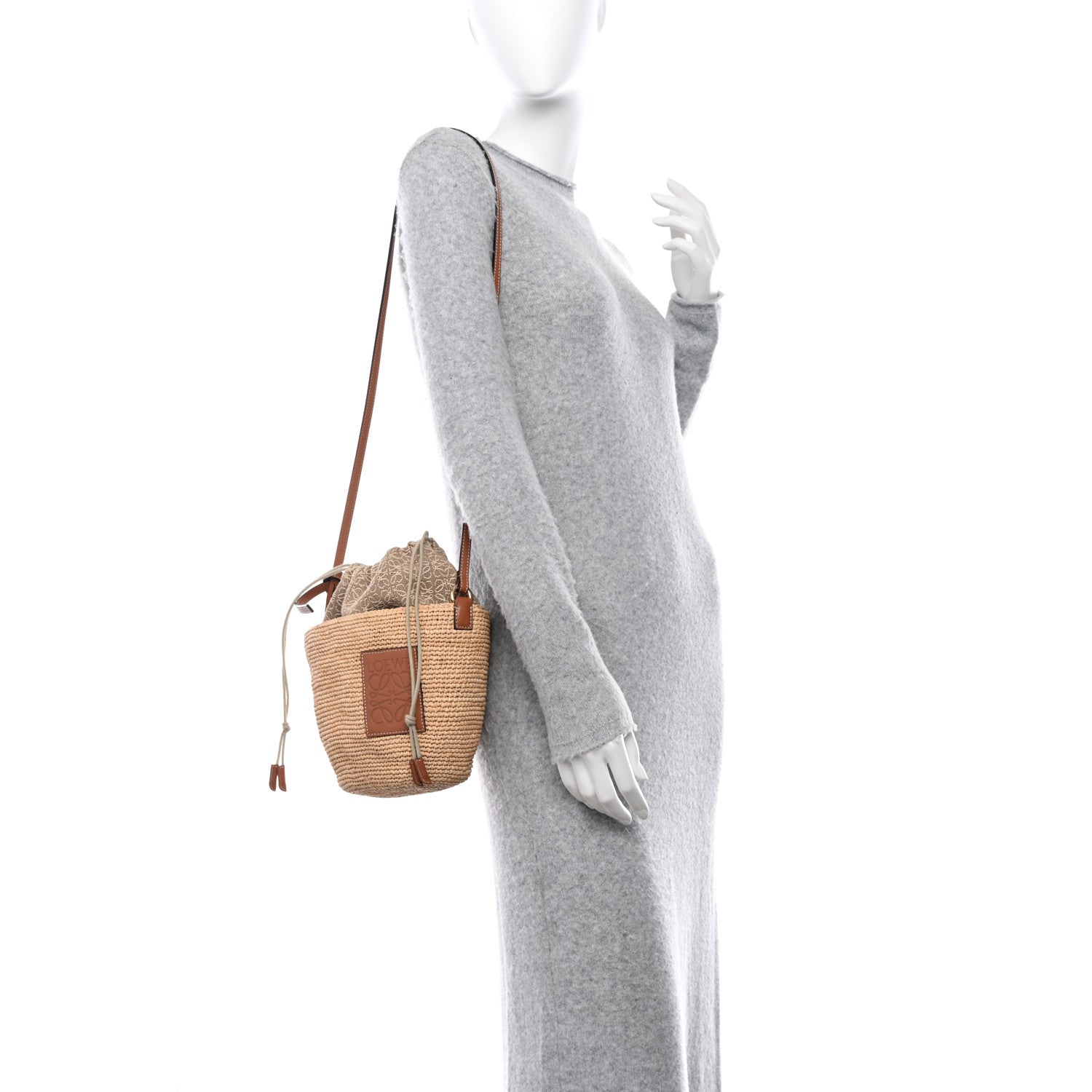 Loewe Calfskin Raffia Anagram Paulas Ibiza Pochette Bag Natural Tan 2 of 9