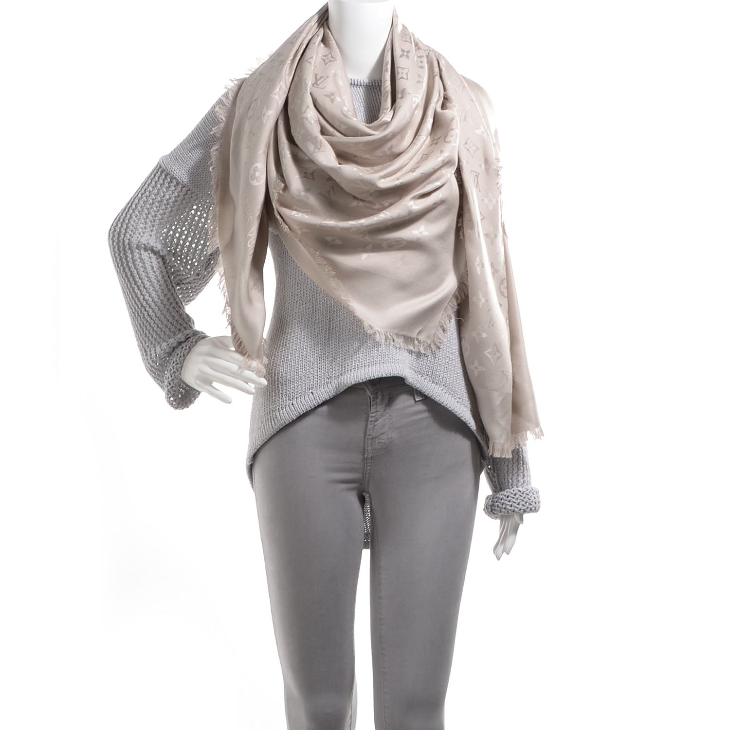 Louis Vuitton Silk Wool Monogram Shawl Beige 2 of 5