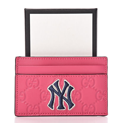 Gucci X MLB Guccissima Signature NY Yankees Embroidered Card Holder Box Pink Blue Ivory 8 of 8