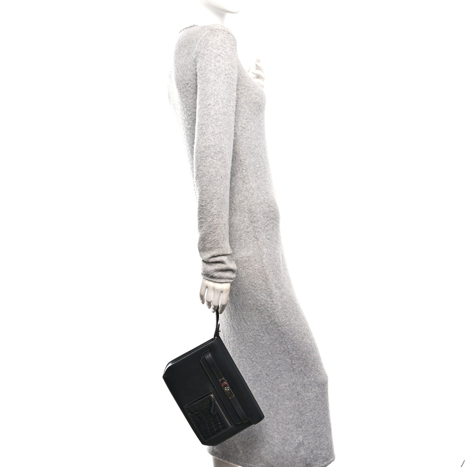 Hermes Swift Shiny Niloticus Crocodile Kelly Depeches 25 Pouch Black 2 of 8