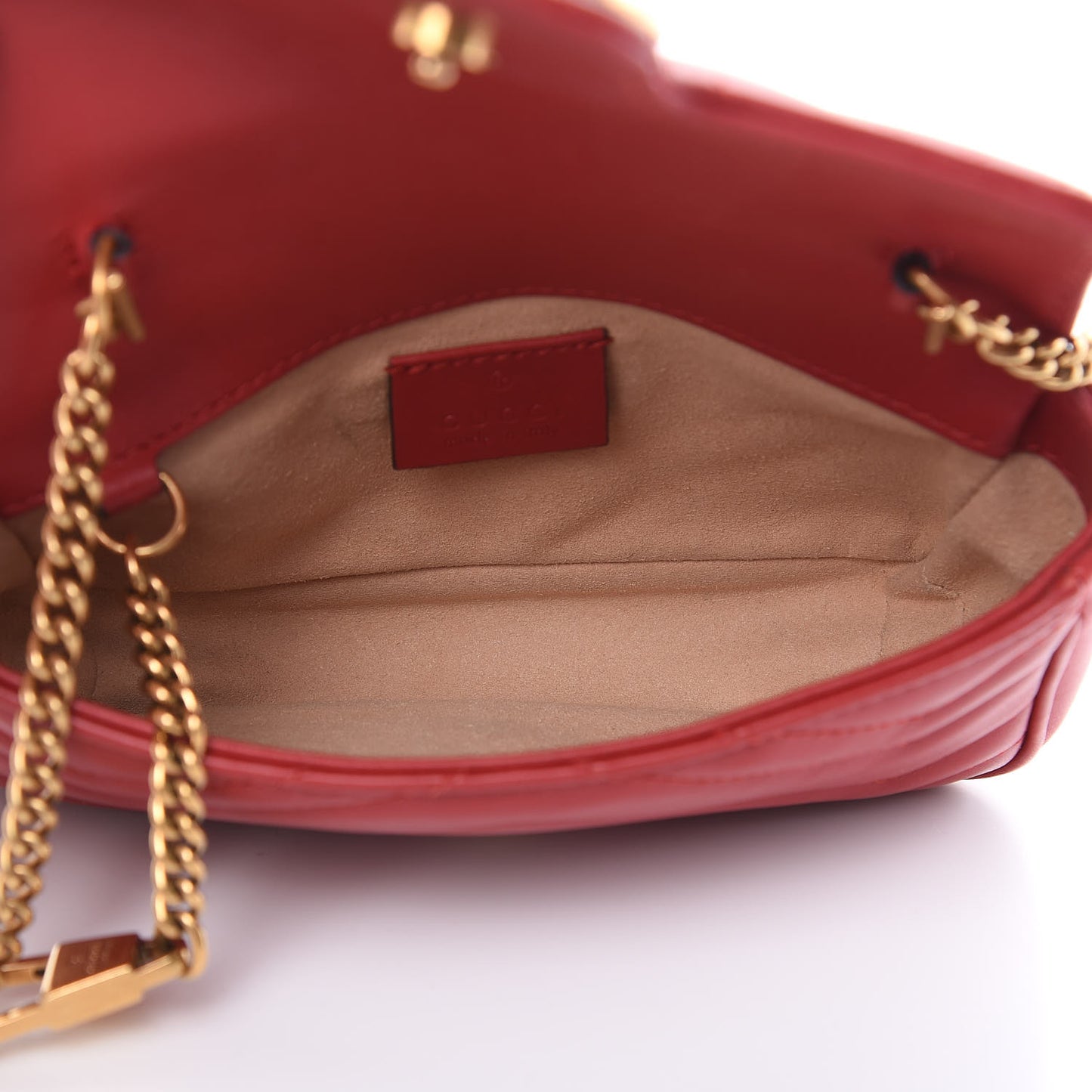 Calfskin Matelasse Super Mini GG Marmont Shoulder Bag Hibiscus Red