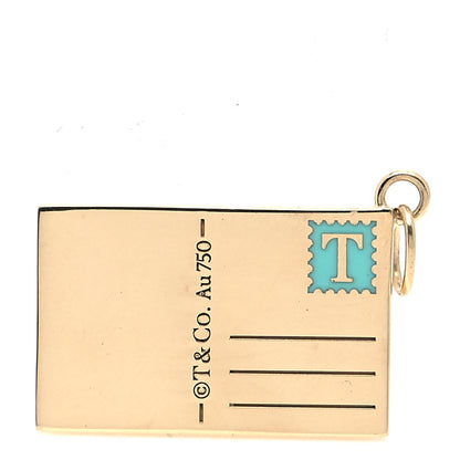 Tiffany 18K Yellow Gold Enamel New York City Postcard Charm Blue 3 of 4