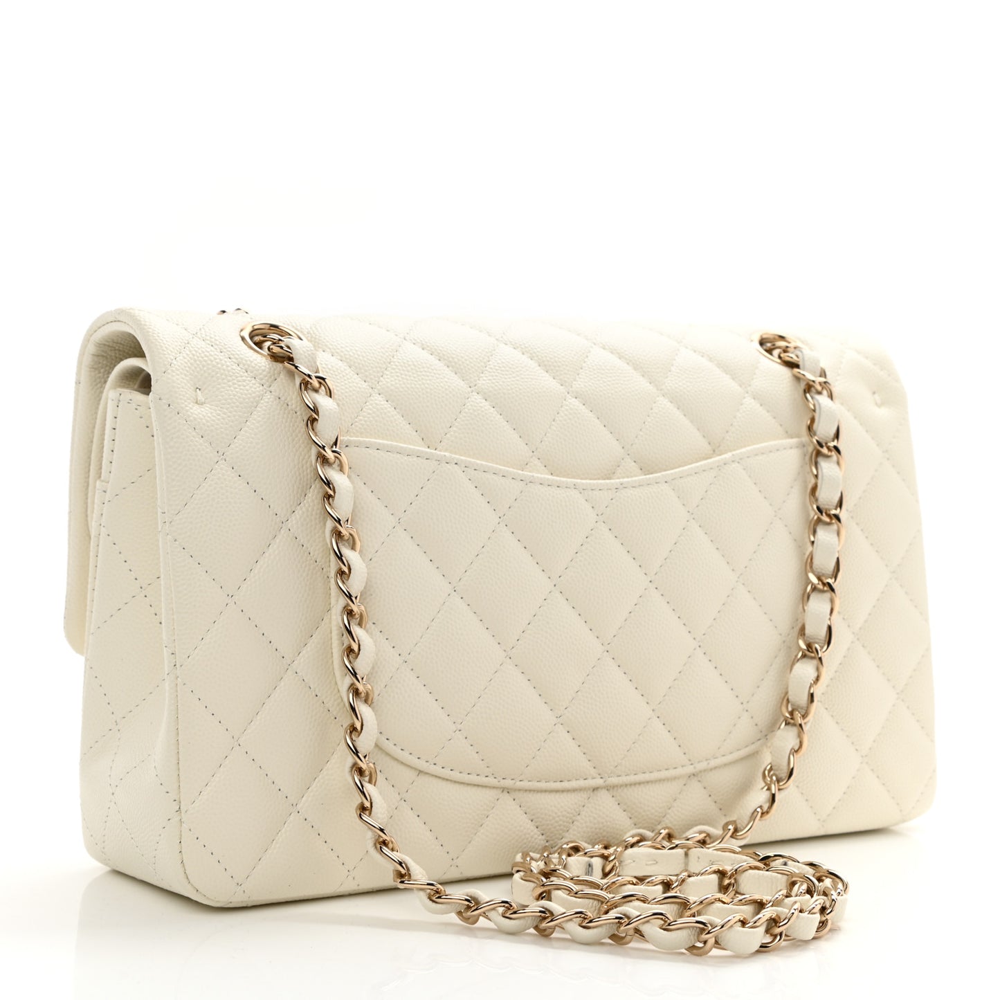Caviar Quilted Medium Double Flap White