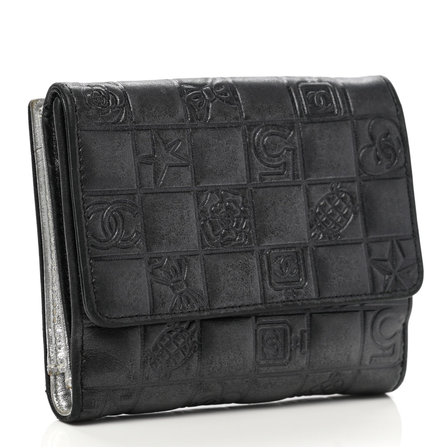 Chanel Metallic Lambskin Precious Symbols French Wallet Dark Silver 3 of 12