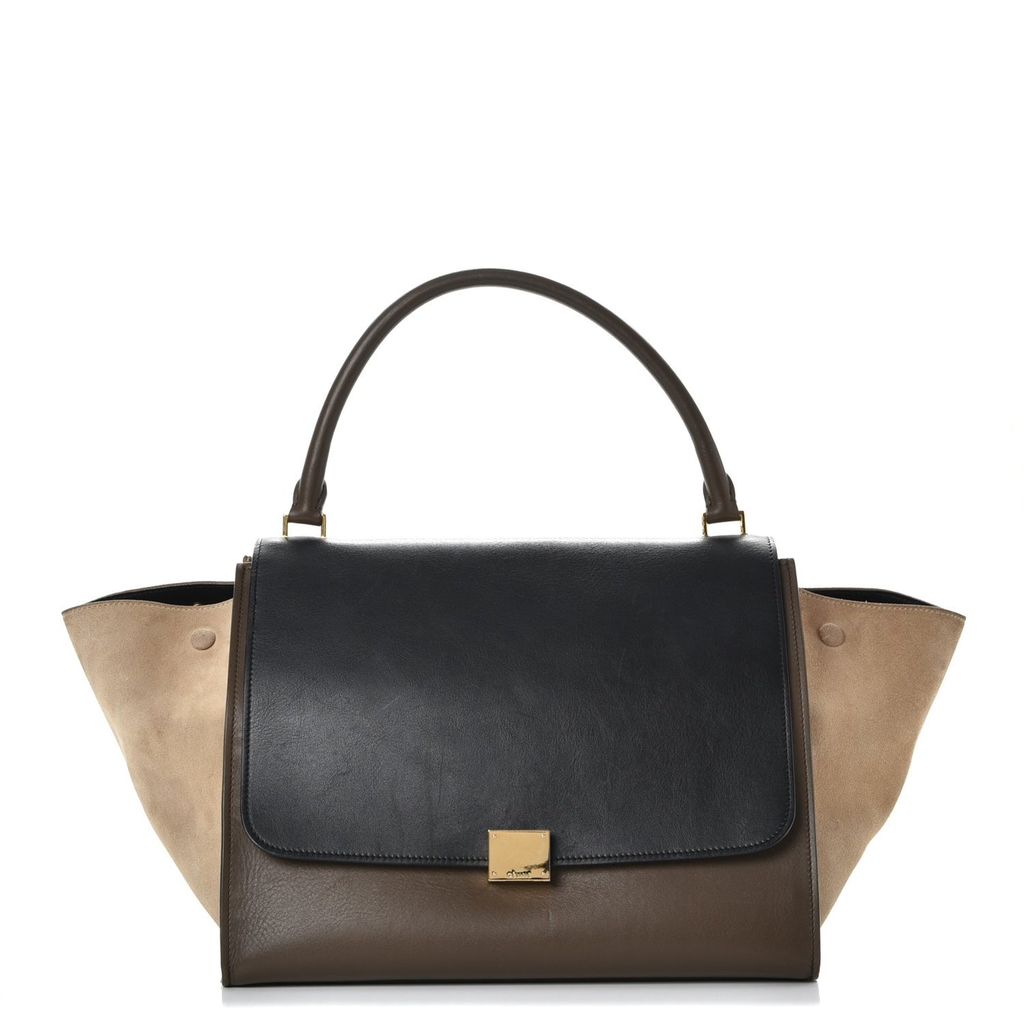 Calfskin Suede Tri-color Large Trapeze Olive