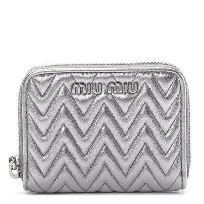 Miu Miu Metallic Nappa Impunture Zip Around Compact Wallet Chromo 1 of 9