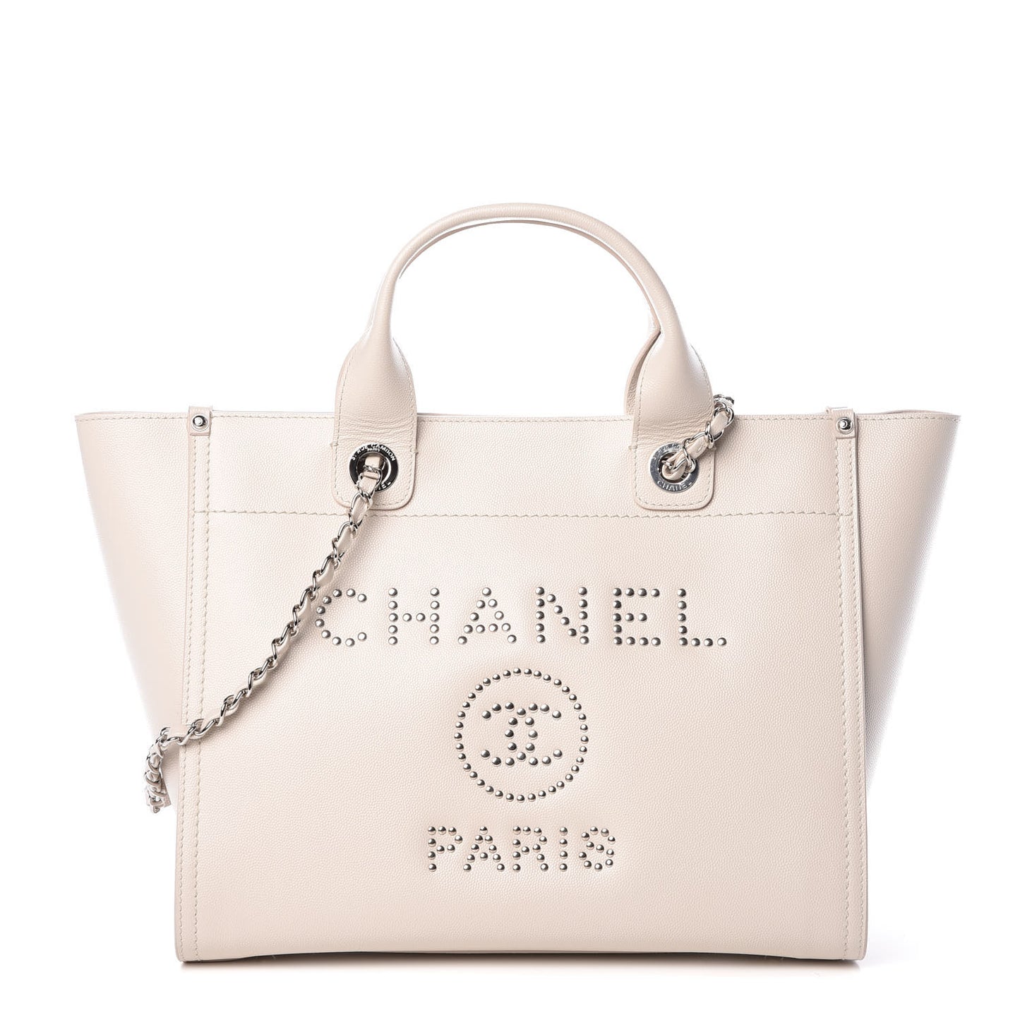 Caviar Small Studded Deauville Tote Ivory