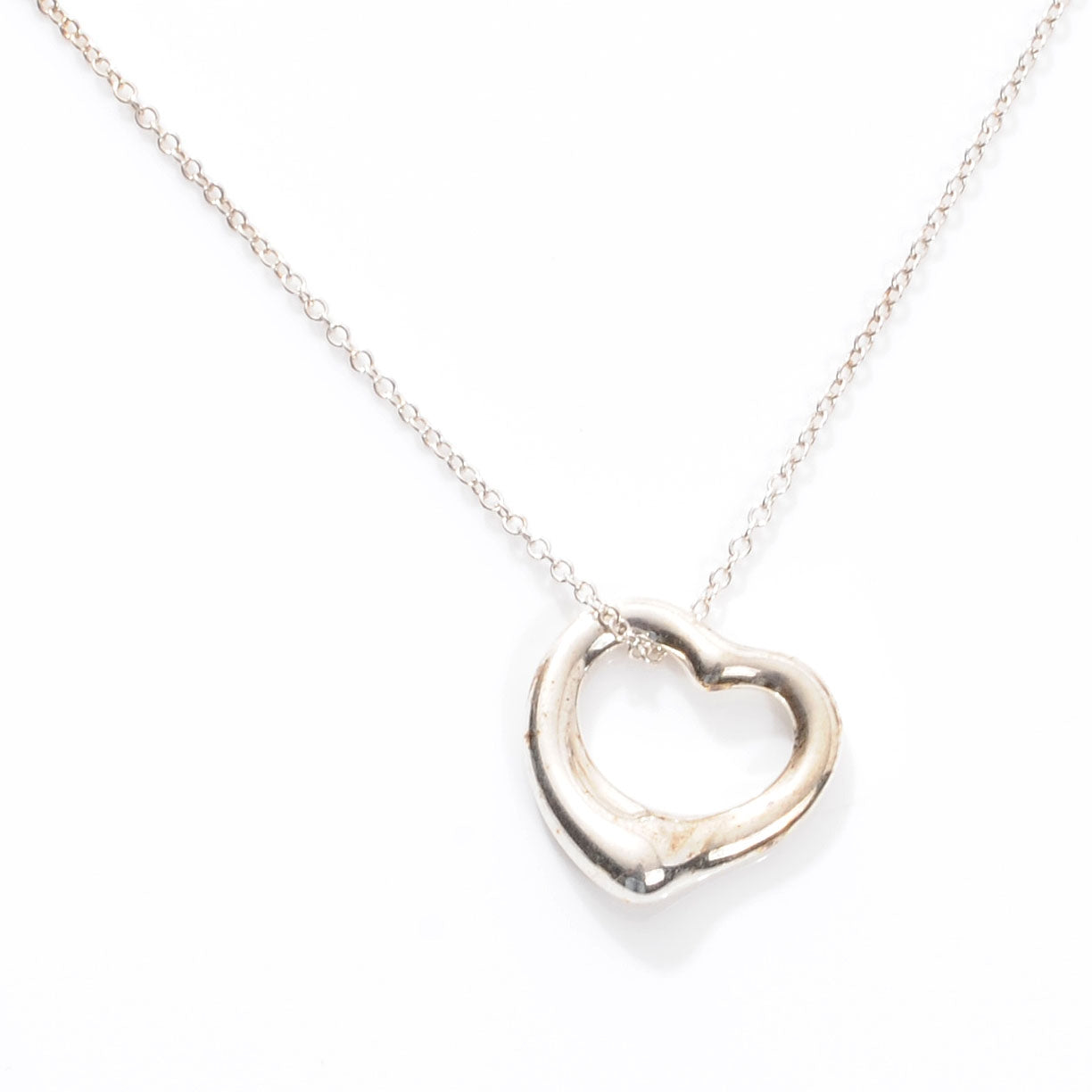 Tiffany Sterling Silver 16mm Elsa Peretti Open Heart Pendant Necklace 1 of 5