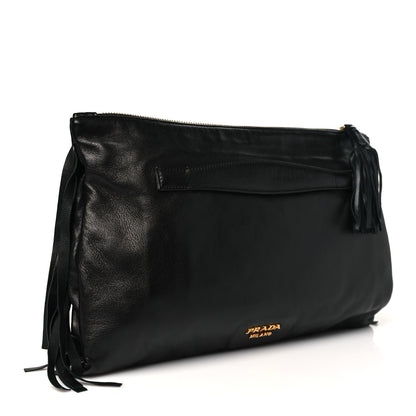 Prada Nappa Fringe Clutch Black 3 of 10