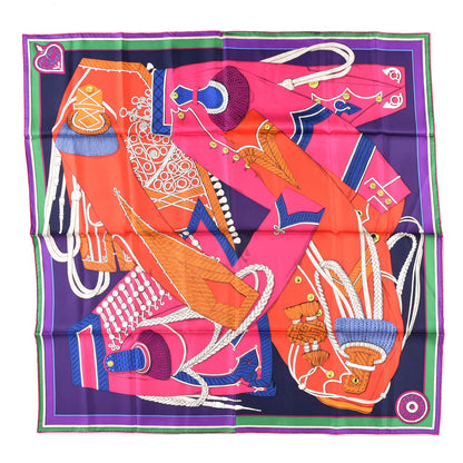 Hermes Silk Twill Zouaves Et Dragons Scarf 90 Rose Vif Rouge Violet 1 of 4