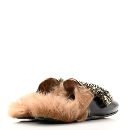 Gucci Malaga Kid Fur Crystal Bow Embroidered Womens Princetown Slippers 37 Black 4 of 7