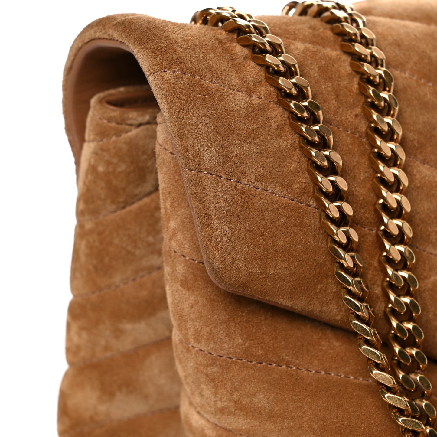 Suede Y Quilted Monogram Medium Loulou Chain Satchel Cinnamon