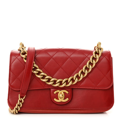 Chanel Iridescent Calfskin Quilted Small Straight Lined Flap Red 1 of 13