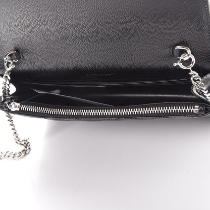 Saint Laurent Grain De Poudre Matelasse Chevron Monogram Envelope Chain Wallet Black 5 of 8