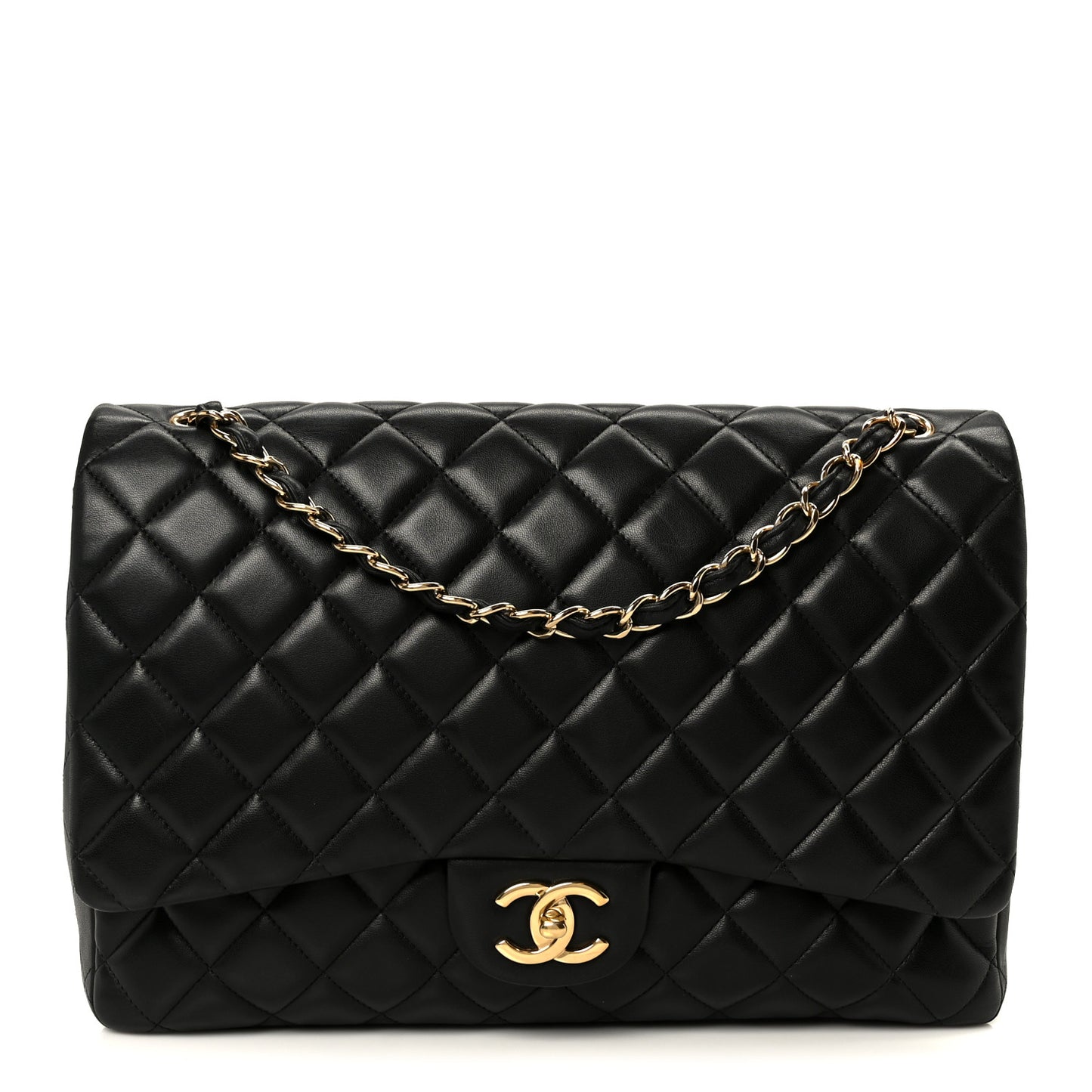 Lambskin Quilted Maxi Double Flap Black