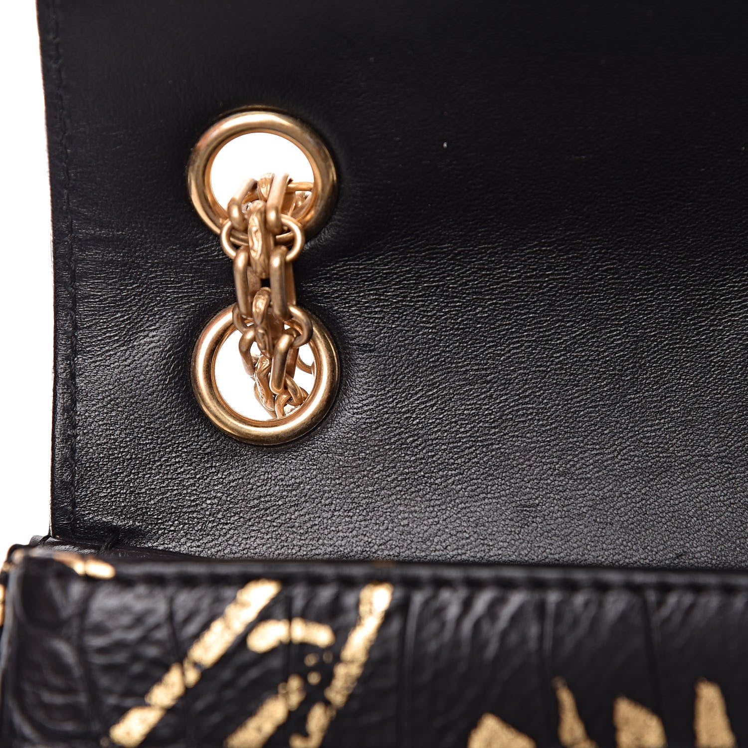 Chanel Calfskin Crocodile Embossed Graffiti 2.55 Mini Cocodile Reissue Flap Black Gold 9 of 11