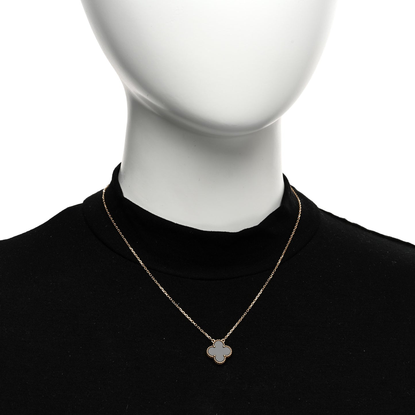 18K Yellow Gold Black Onyx Vintage Alhambra Pendant Necklace