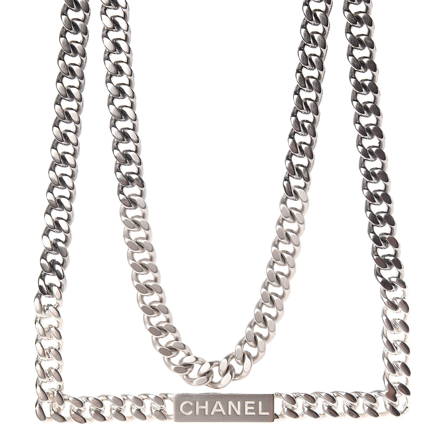 Chanel Oversized Chain Logo Short Necklace Silver 1 of 5