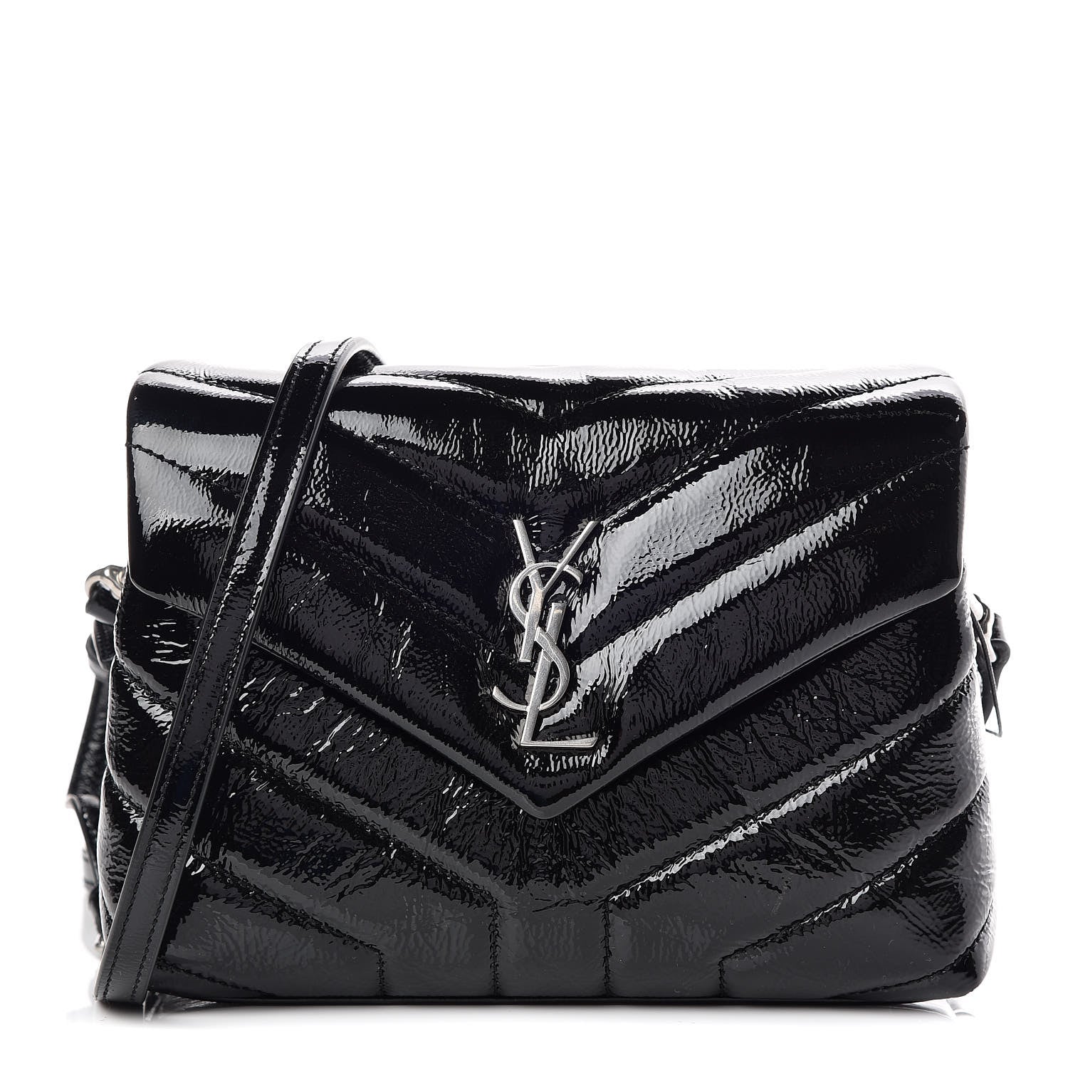 Saint Laurent Patent Y Quilted Monogram Toy Loulou Crossbody Bag Black 1 of 9