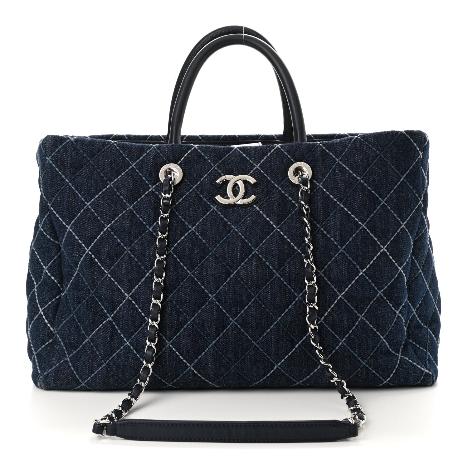 Chanel Denim Quilted Large Coco Handle Shopping Tote Blue 1 of 11