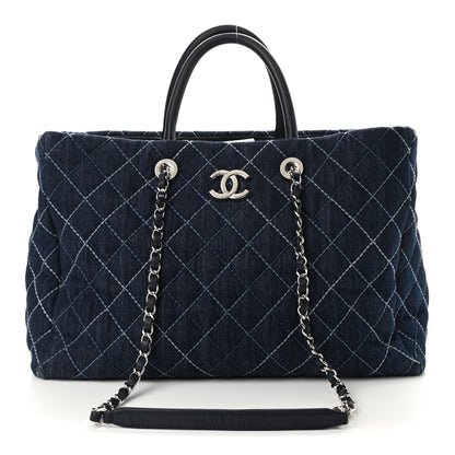 Chanel Denim Quilted Large Coco Handle Shopping Tote Blue 1 of 11