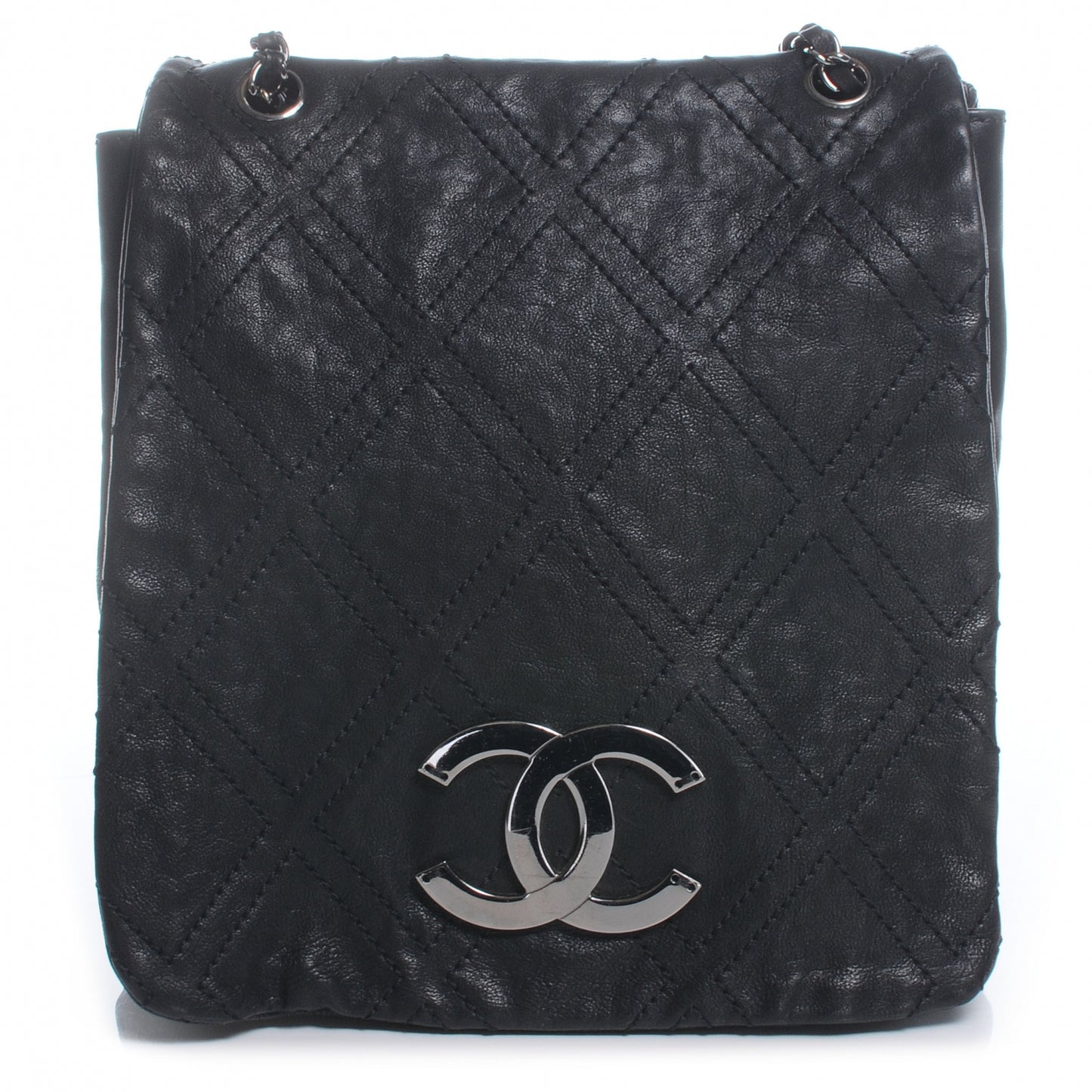 Leather Diamond Stitch Large Messenger Black