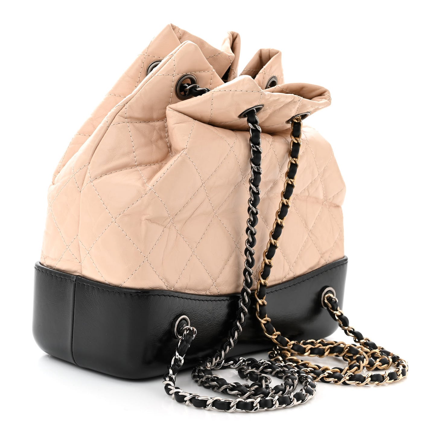 Aged Calfskin Quilted Small Gabrielle Backpack Beige Black