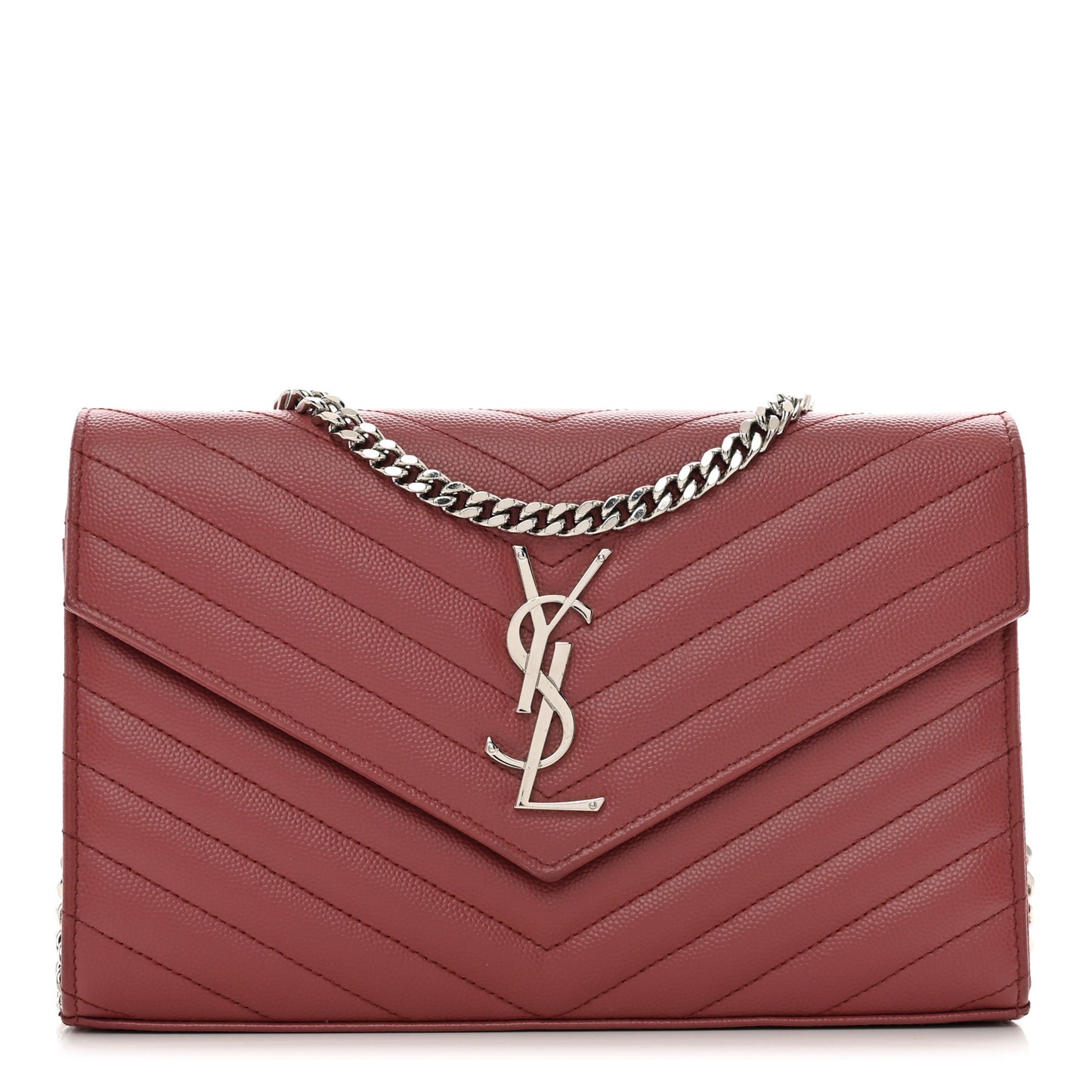 Grain De Poudre Matelasse Chevron Monogram Chain Wallet Blush Fonce