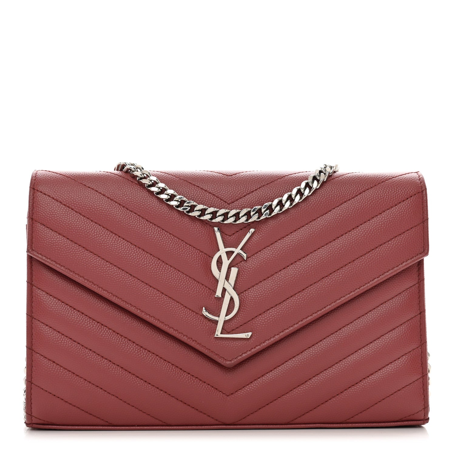 Saint Laurent Grain De Poudre Matelasse Chevron Monogram Chain Wallet Blush Fonce 1 of 9