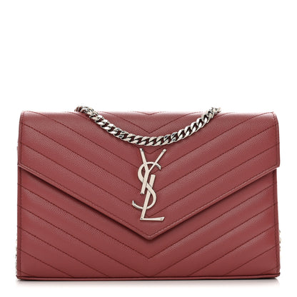 Saint Laurent Grain De Poudre Matelasse Chevron Monogram Chain Wallet Blush Fonce 1 of 9